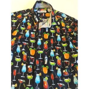 Tommy Bahama The Veracruz Cay Shirt M Cocktail Glasses Print Coastal Pool Side